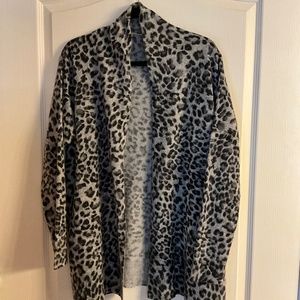 Sibyl Cashmere Printed Cardigan by Soft Surroundings - L - Grey & Black Leopard